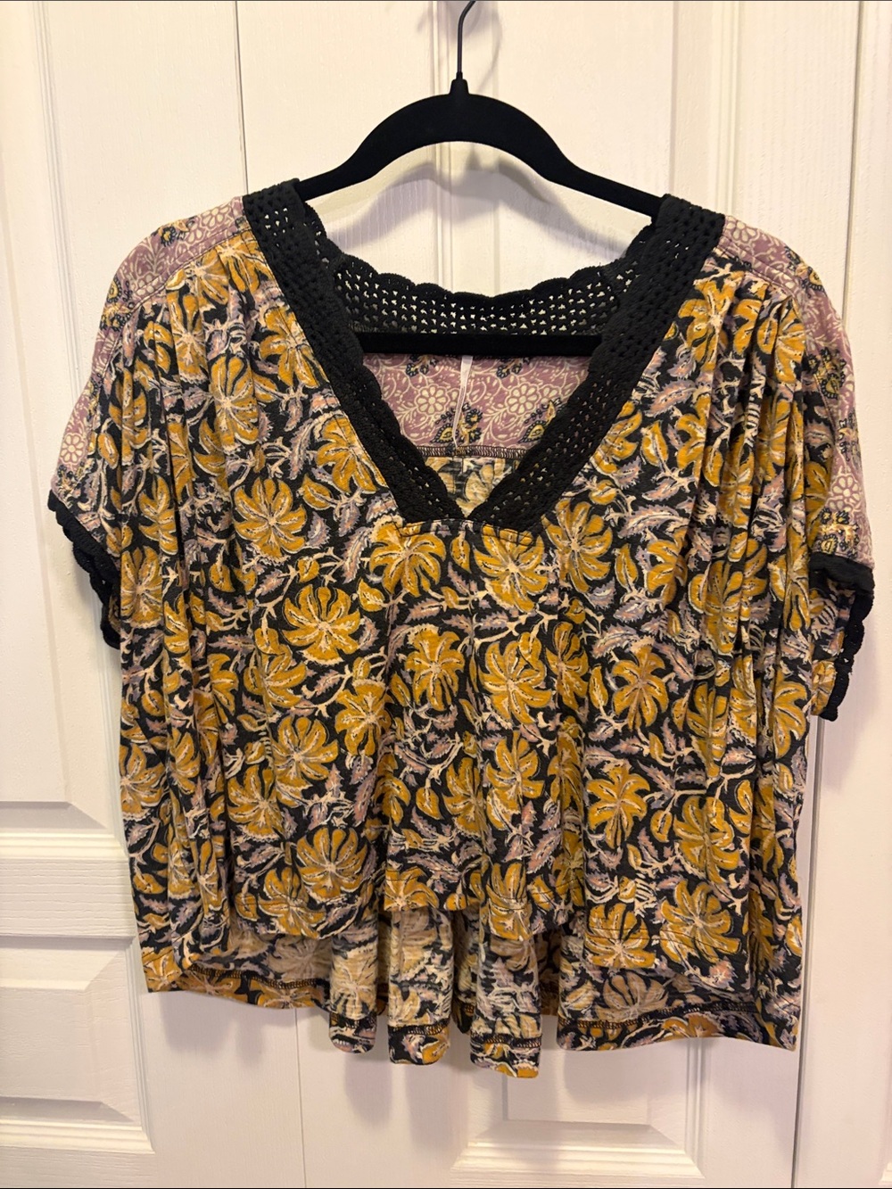 Free People Multi-Print Floral V-Neck Swing Top - Med